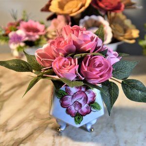 Beautiful antique square single handle footed sugar bowl with Sola wood roses